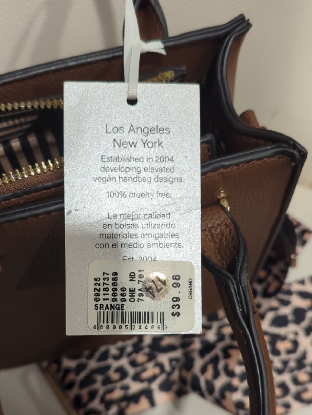 Alyssa Brown Vegan Leather Crossbody Tote with Leopard-Print Strap - Picture 6 of 6